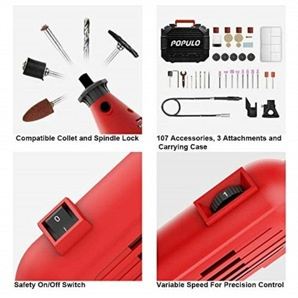 3 Attachments Details about   High Performance Rotary Tool Kit with 107 Accessories